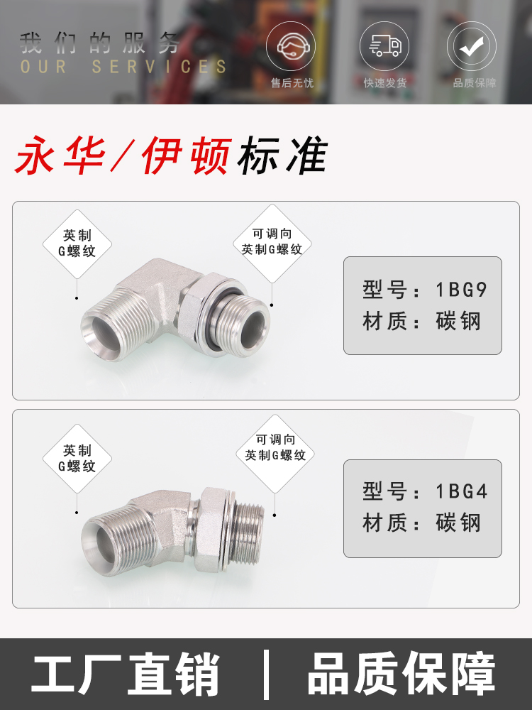 1BG9-OG英制外螺纹60度内锥90°可调式直角1BG4高压接头45°弯头