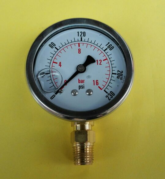 注油压力表 63mm 1/4npt 0-230psi 16bar 耐震压力表 抗振压力表