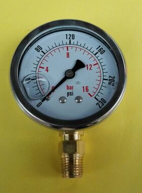 注油压力表 63mm 1/4npt 0-230psi 16bar 耐震压力表 抗振压力表