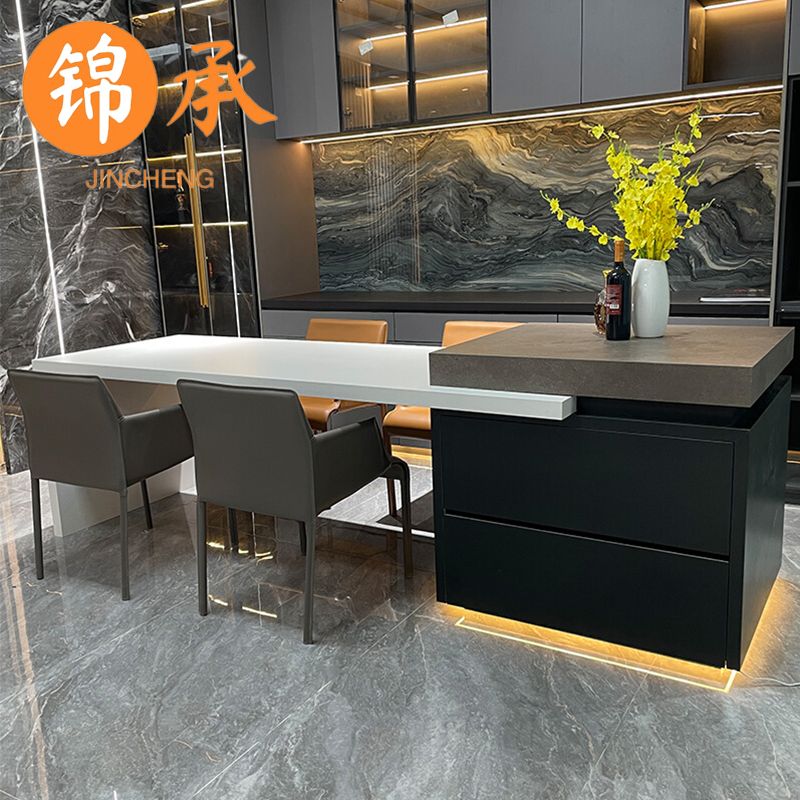 岩板岛台餐桌一体可伸缩