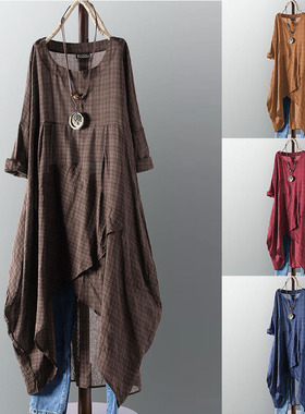 Kaftan Check Dress Women's Irregular Sundress 女款连衣裙