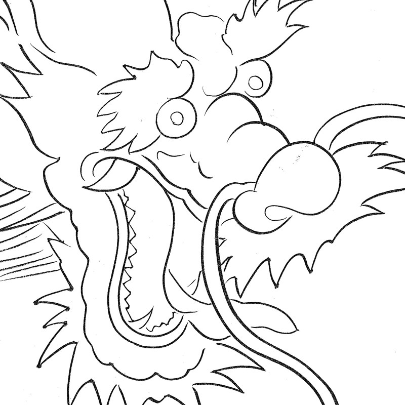 工笔画龙白描底稿鱼跃龙门国画花鸟临摹练习线描画稿实物打印稿