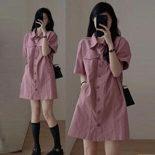 A字裙子夏 300斤宽松设计感中长款 特大码 polo领牛仔连衣裙女胖mm2