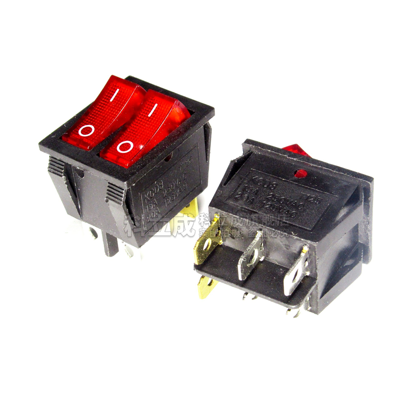 KCD3船型开关KCD3 KCD8双联6脚2档红色带灯电暖器电饼铛电源开关