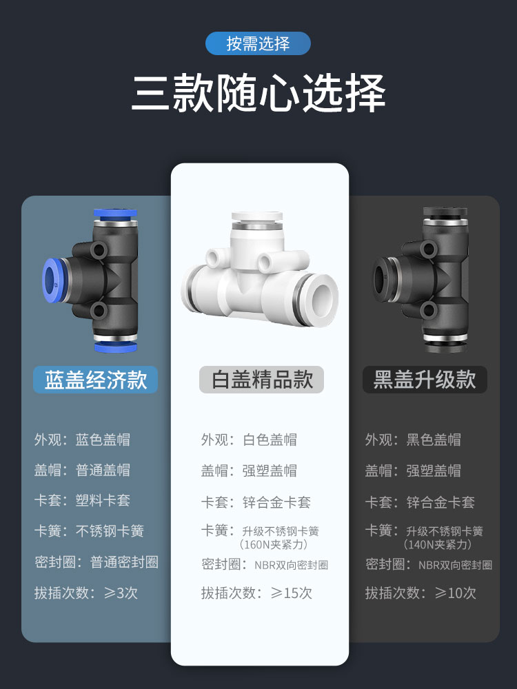 塑料气动PE6/PE12空压机气管快速插接头PE4 PE8 PE10 T型三通PE16