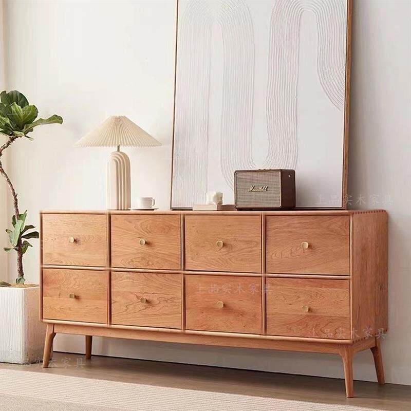北欧实木斗柜客厅储物柜进口松木八斗柜卧室收纳一体电视柜落地