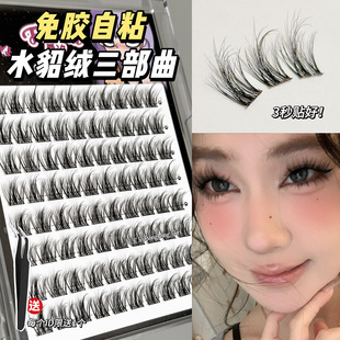 升级免胶款！水貂绒免胶水自粘假睫毛女自然太阳花仿真懒人三部曲