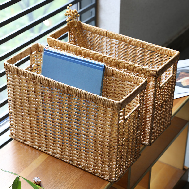 复古装饰编织沙发杂物篮红酒筐客厅零食储物篮子家用仿藤编抽屉式