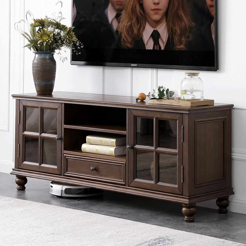 小美式乡村全实木电视柜胡桃色怀旧仿古简美风格地柜床尾卧室高柜