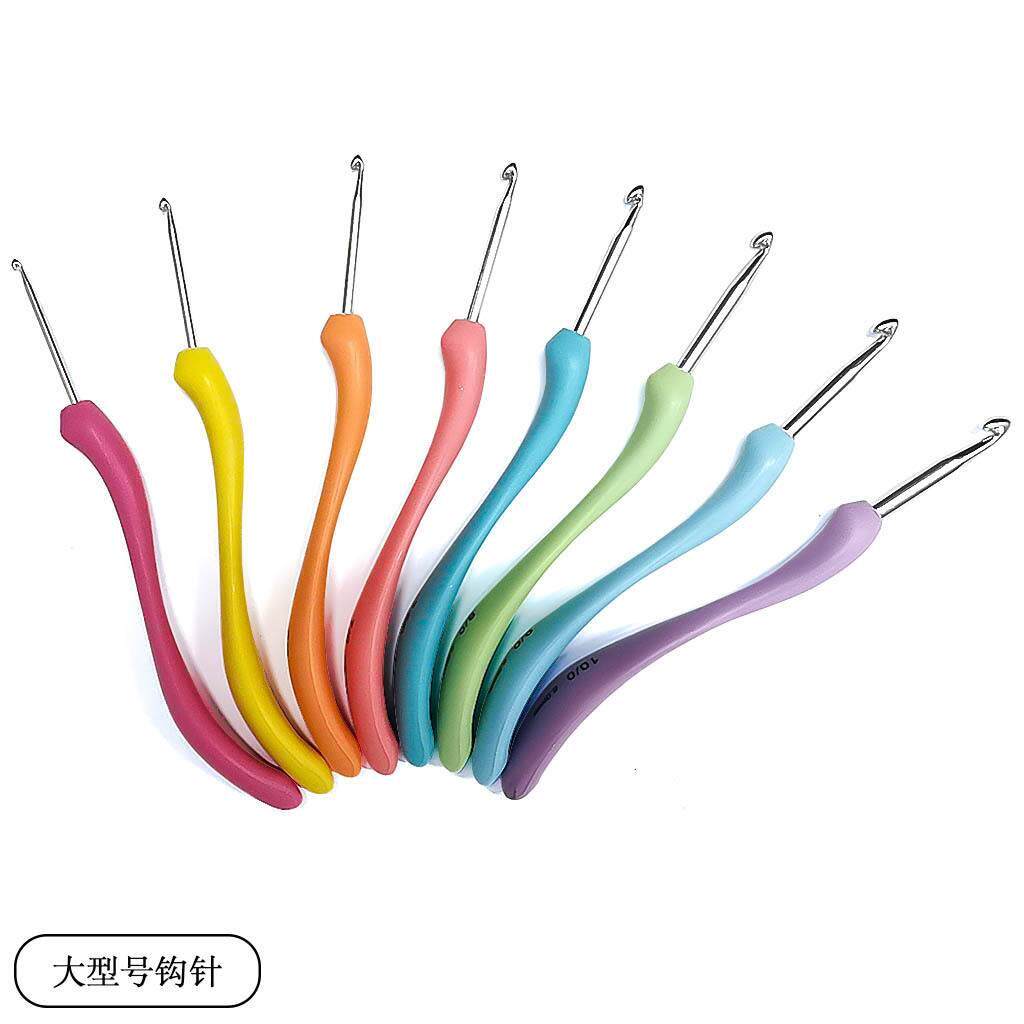 뜨개질 도구 스웨터 바늘 대형 곡선 핸들 소프트 핸들 알루미늄 크로 셰 뜨개질 후크 8 개 세트 PVC 블리스 터 포장