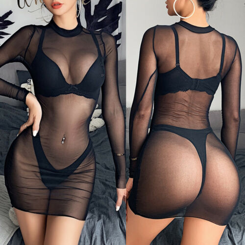 Women Sexy Beach Dress Mesh Sheer Bikini Cover Up Club See T