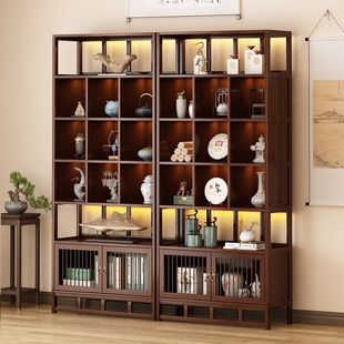 清仓新款新中式实木博古架中国风茶室茶叶展示柜茶具摆件收纳置物