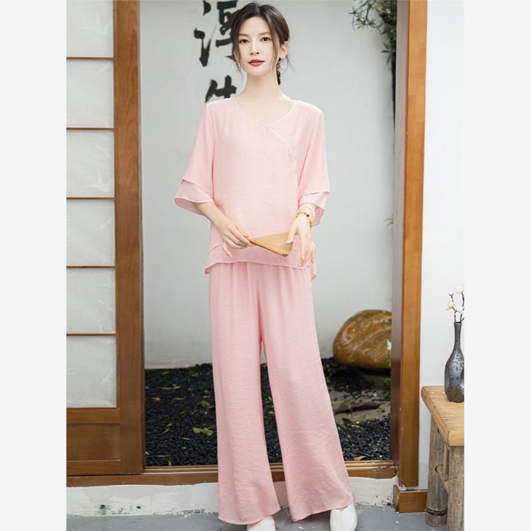 唐装套装居士服禅意茶服打坐佛系禅修服复古中国风练功服工作服女