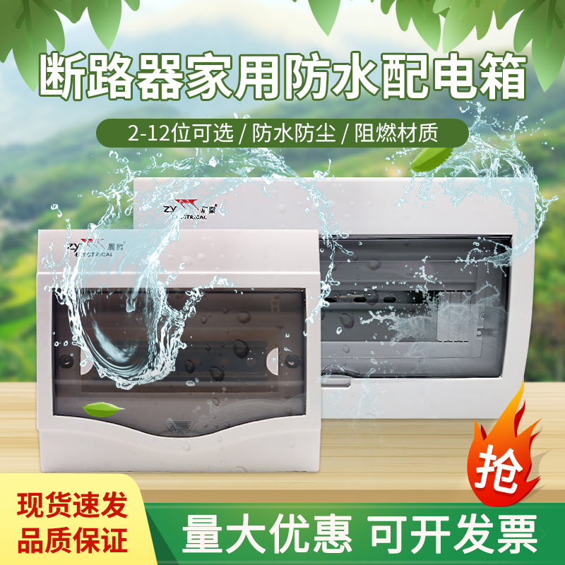 展业 全塑配电箱明装 漏电空气开关盒 断路器箱 家用开关盒2-4位