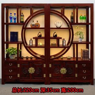 老船木博古架中式实木带灯茶叶架多功能隔断落地置物架展示柜书架