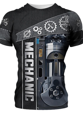 Simple 3D printed round neck shirt man简约3D印花圆领上衣男士