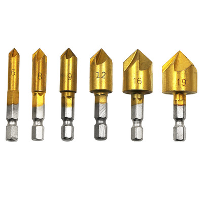 塑料木板倒角刀 开孔器 82度六角柄五刃倒角器6mm-19mm六件套