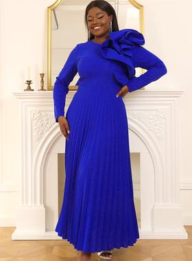 欧美大码立体装饰造型感派对百褶裙PlusSize Pleated Party dress