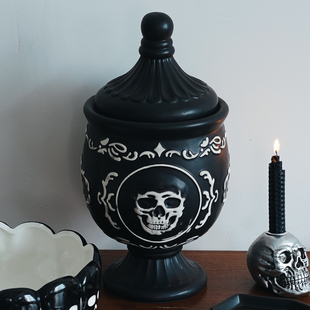 哥特美学 出口万圣节欧式超大骷髅陶瓷大罐子 家居复古装饰摆设