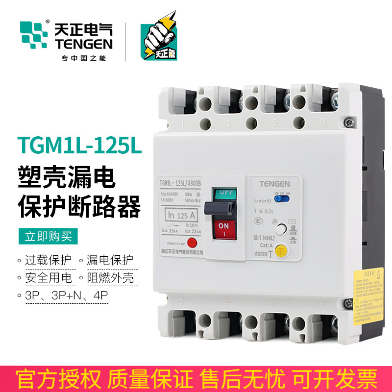 天正TGM1L-125L/4300B三相四线380塑壳漏电保护断路器63/125/100A