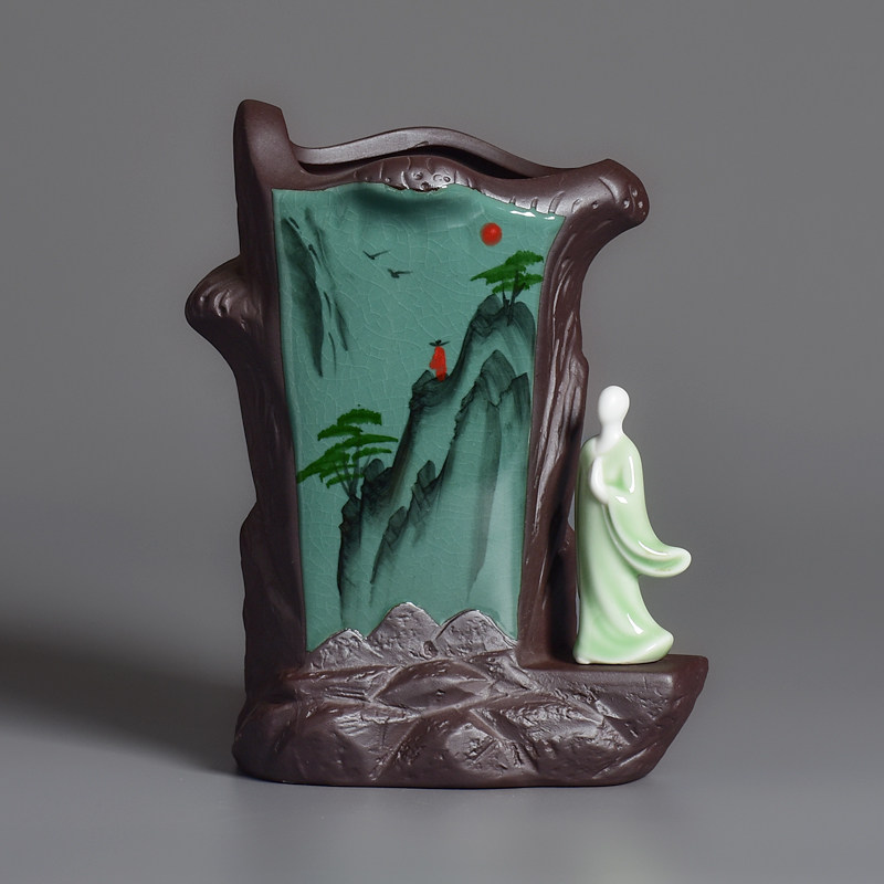 中国风盆景盆陶瓷花盆绿植青瓷手绘紫砂古典意境客厅桌面造景花盆