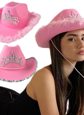 Western Cowboy Caps Pink Cowgirl Hat for Women Girl Tiara Co