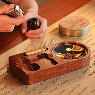 JIFENG季风正品实木烟斗架套装斜火打火机压棒纯铜雪茄烟缸醒草盘