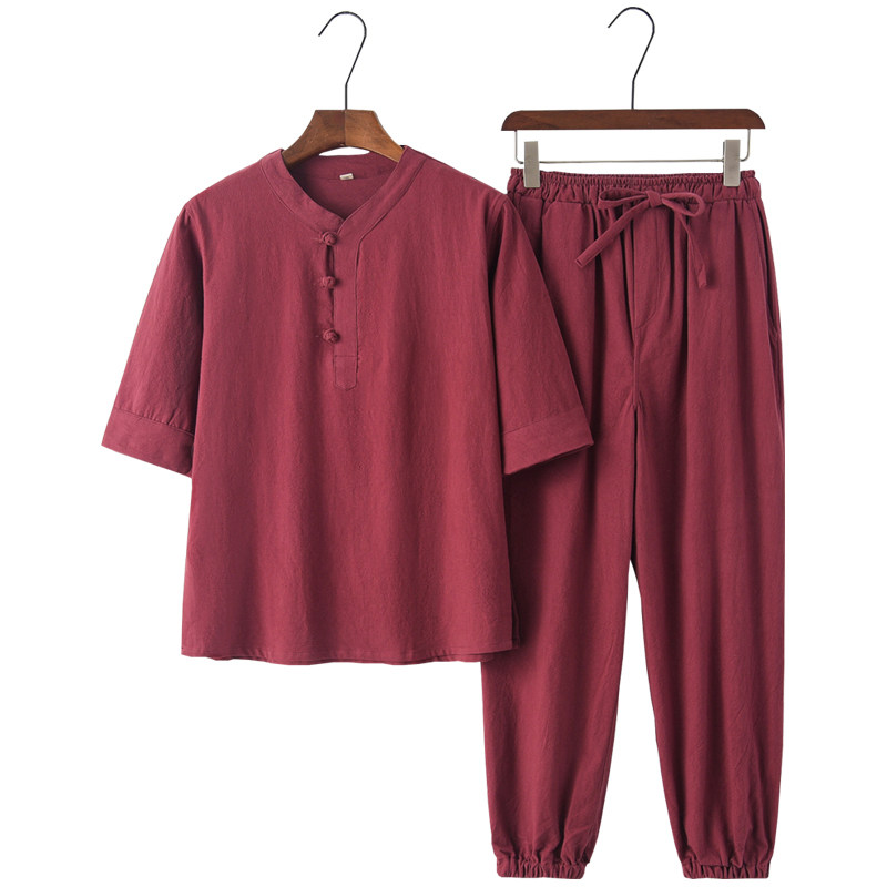 居士服女佛系禅修棉麻春秋中袖套装中式禅意打坐唐装男女同款茶服