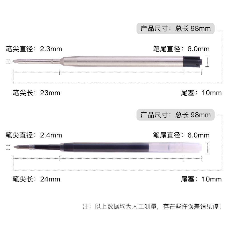 欧标G2中性水笔芯红蓝黑0.50.7mm金属签字子弹头旋转按动碳素替芯
