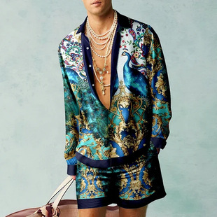 shirt fitting printed summer loose casual men set
