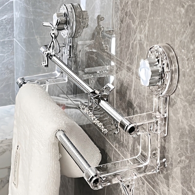 德国进口毛巾架吸盘强力免打孔卫生间浴巾架壁挂浴室置物架伸缩杆