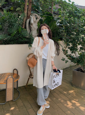 日系复古开衫毛衣女春秋外搭温柔宽松慵懒风中长款针织外套