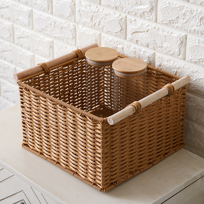 仿藤编织客厅零食筐 储物篮简约橱柜收纳筐书报杂志篮浴室整理筐