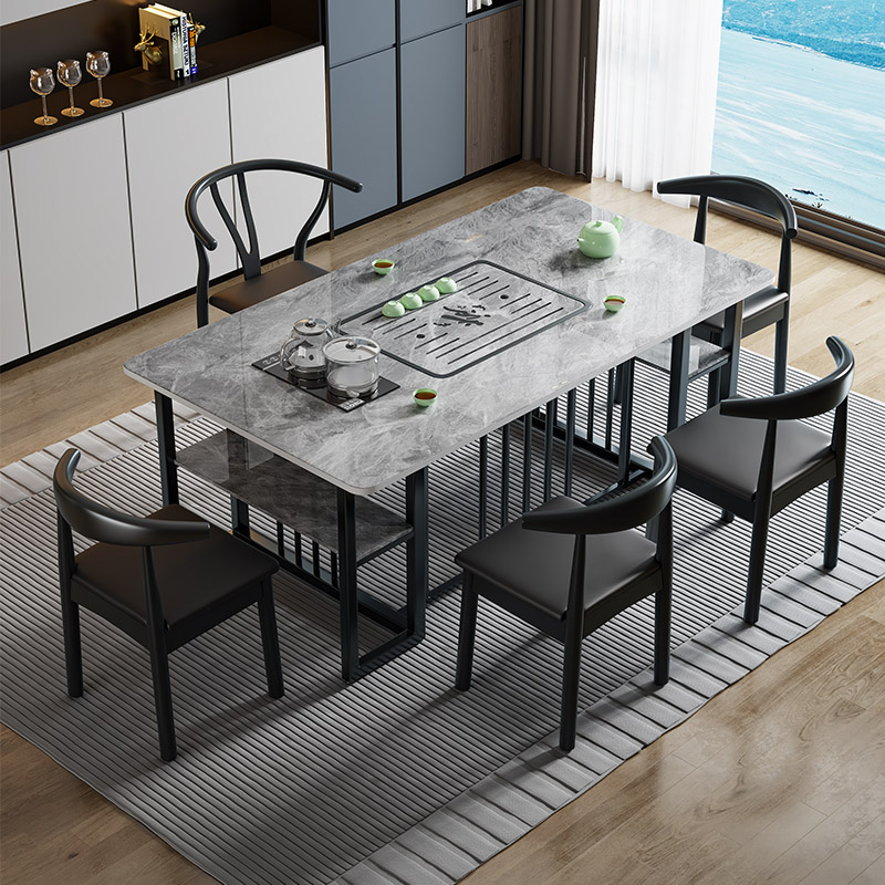 岩板茶桌现代简约客厅家用阳台茶桌椅组合轻奢现代高级感一桌五椅