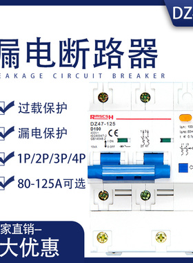DZ47LE-125 3P+N 2P 4P 1P 漏电断路器NC100H空气开关80A100A125A