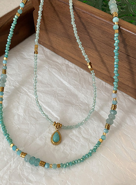 天然蓝色天河石项链女ins小众清新多巴胺锁骨链高级感毛衣链配饰