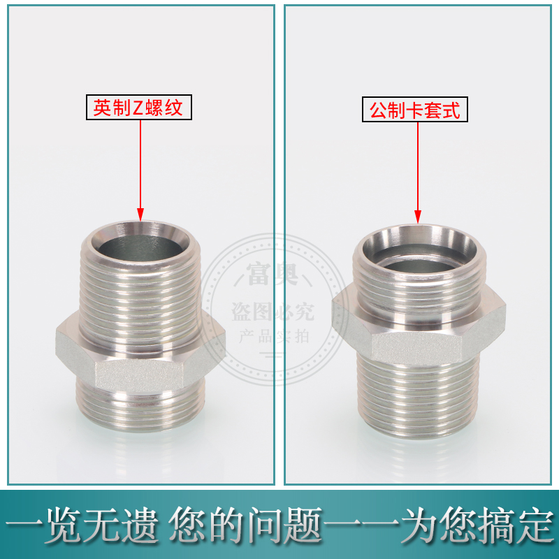 高压油管接头1CN直通卡套式24°锥密封转接NPT布锥管外螺纹H型直