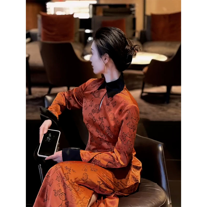 Ocnltiy改良旗袍国风连衣裙秋季2024新款新中式晨袍新娘订婚礼服