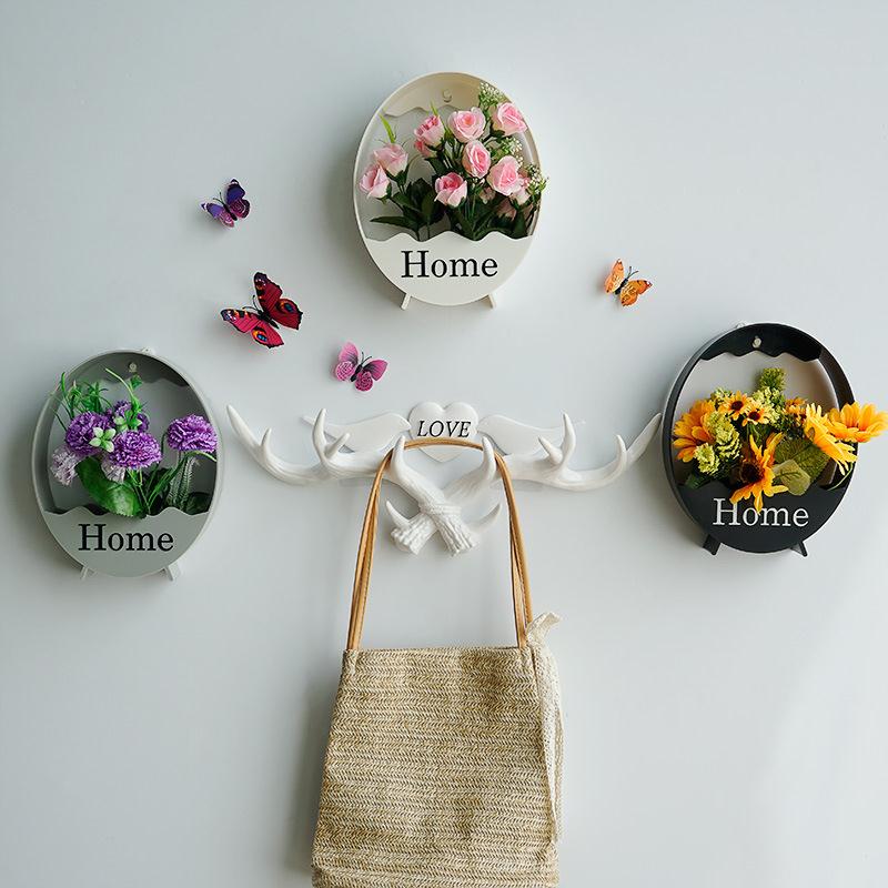 花盆壁挂创意免打孔装饰客厅沙发背景墙仿真植物餐厅民宿花篮挂件