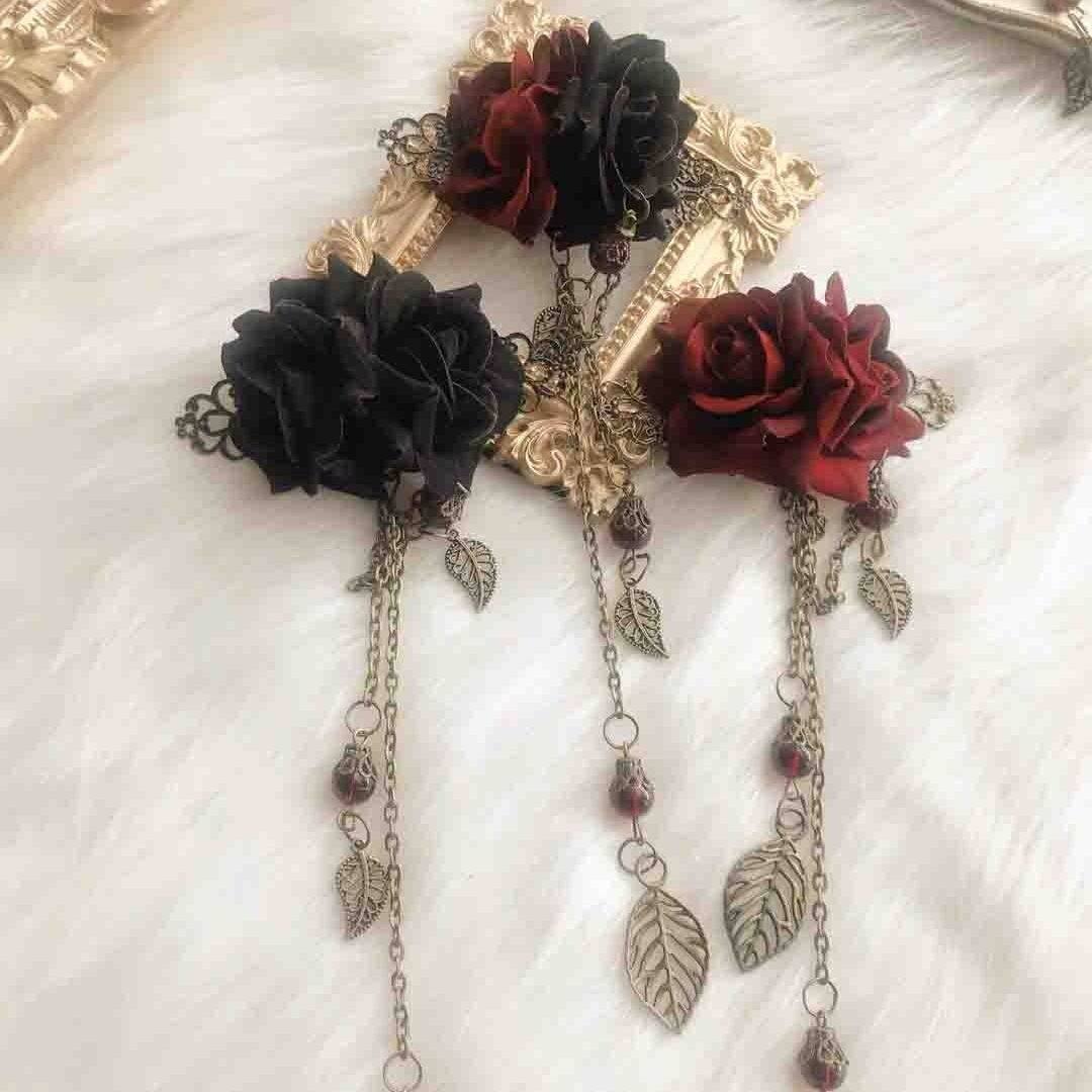 Lolita边夹胸针两用哥特红黑基佬风玫瑰流苏发饰可配花筳夏蔷薇,橡塑材料及制品,其他塑料制品,淘宝优惠券,粉丝福利购,淘宝优惠卷