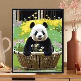 帅气熊猫飞云diy数字油画减压手工上色涂色手绘填色油彩丙烯画