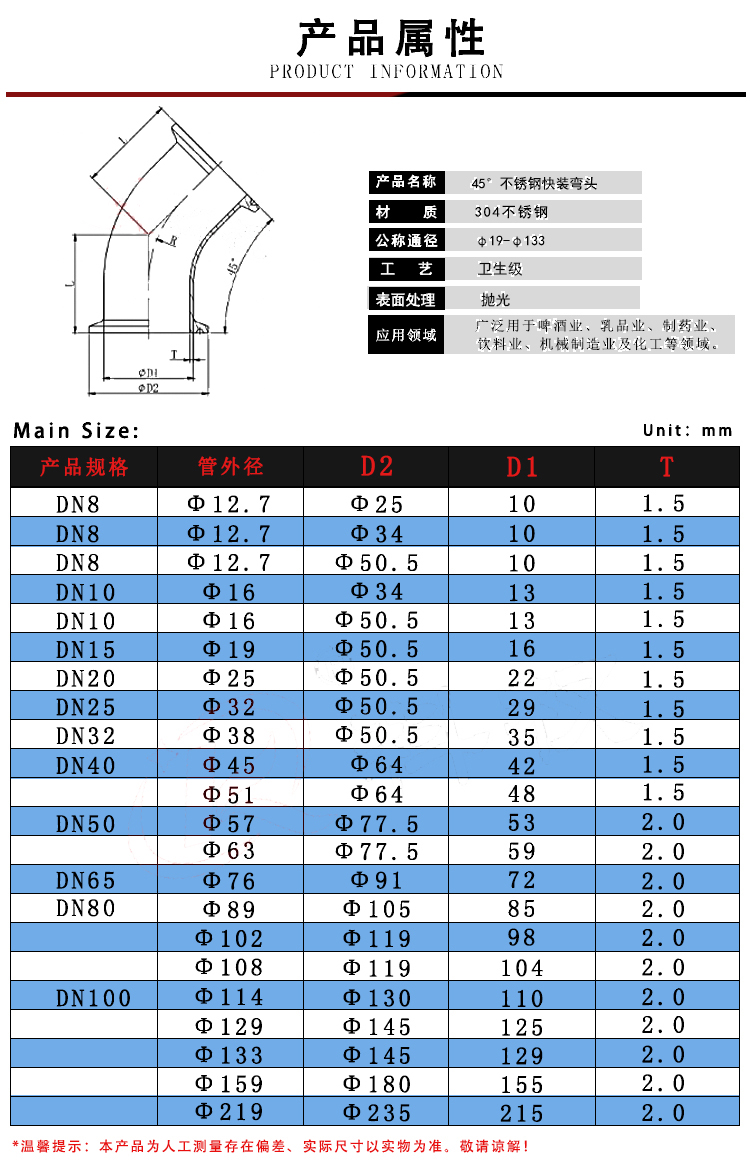 若腾不锈钢度快装弯头卫