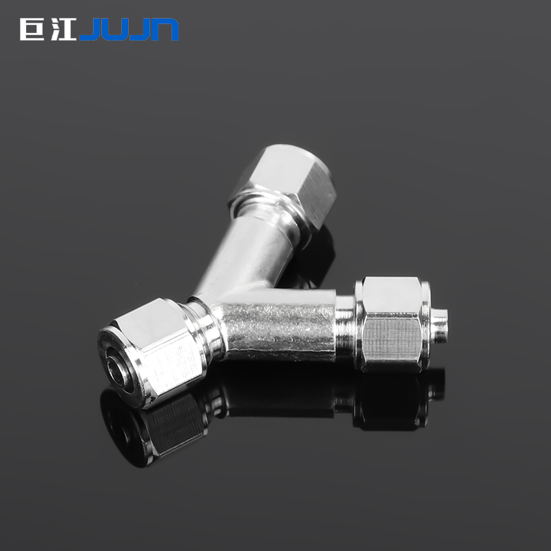 巨江气动全铜快插快速快拧三通PY铜镀镍三通接头PY6/8/10/12