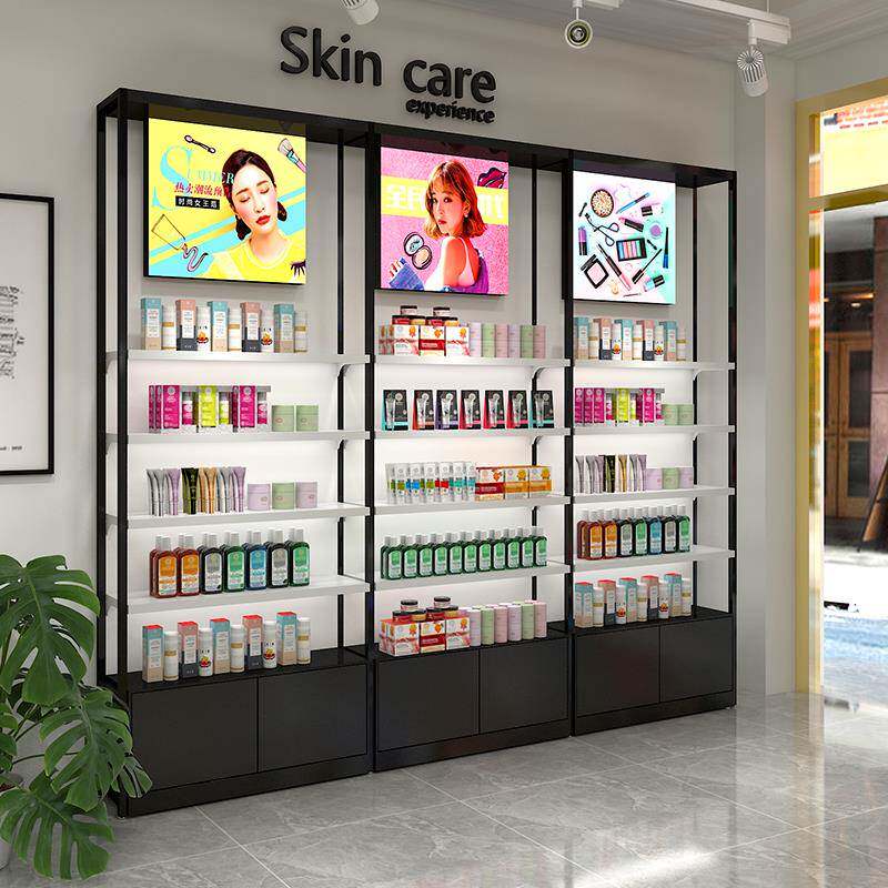 化妆品背柜展示柜架带灯护肤烤漆高柜现代简约美容院产品展柜货架