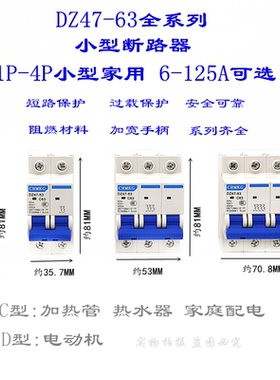 DZ47-63小型断路器空开1P2P3P4PC型/D型 短路过载保护器空气开关