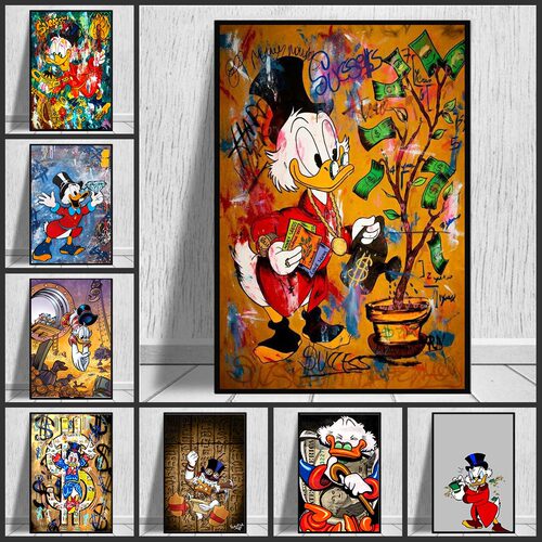 Graffiti Art Disney Donald Duck and Money Canvas Painting St
