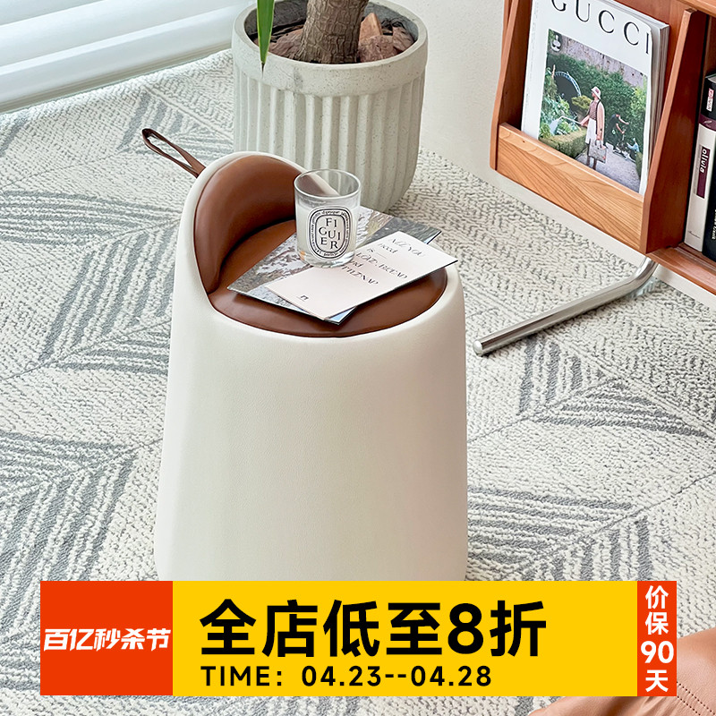 北欧皮质轻奢小凳子家用玄关入门换鞋凳轻奢化妆凳梳妆台客厅圆凳