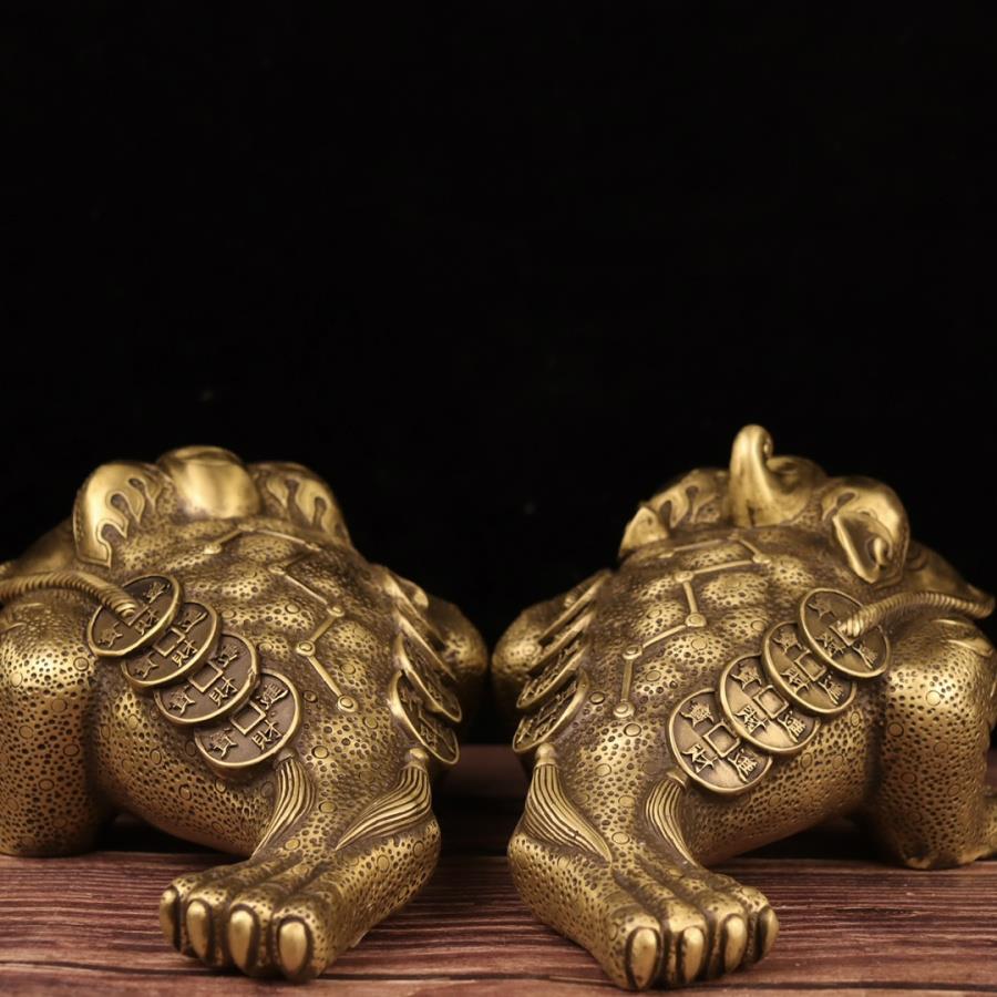 铜三足蟾蜍金钱蝉一对金蟾摆件招财进宝金青蛙风水工艺品家居门厅