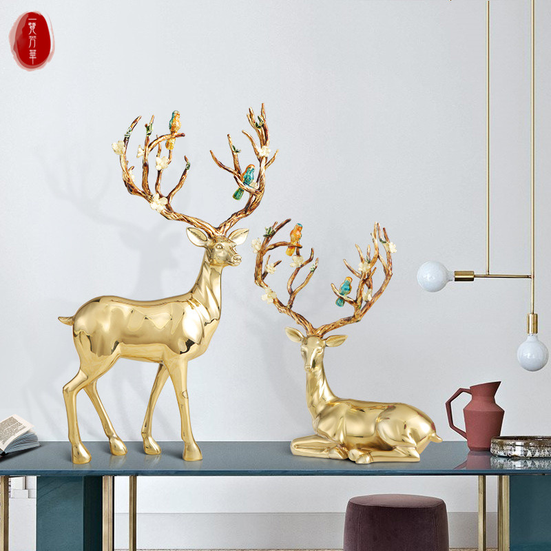 梅花鹿摆件纯铜北欧风格