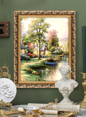 世界名画装饰画山水画美式餐厅挂画客厅风景油画欧式走廊竖版壁画